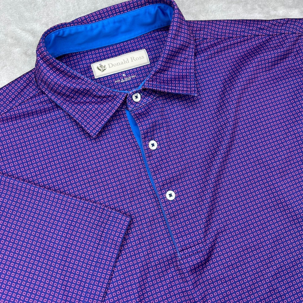 Donald Ross Golf Polo Shirt Mens XL Purple Pink Geometric Performance Gleneagles